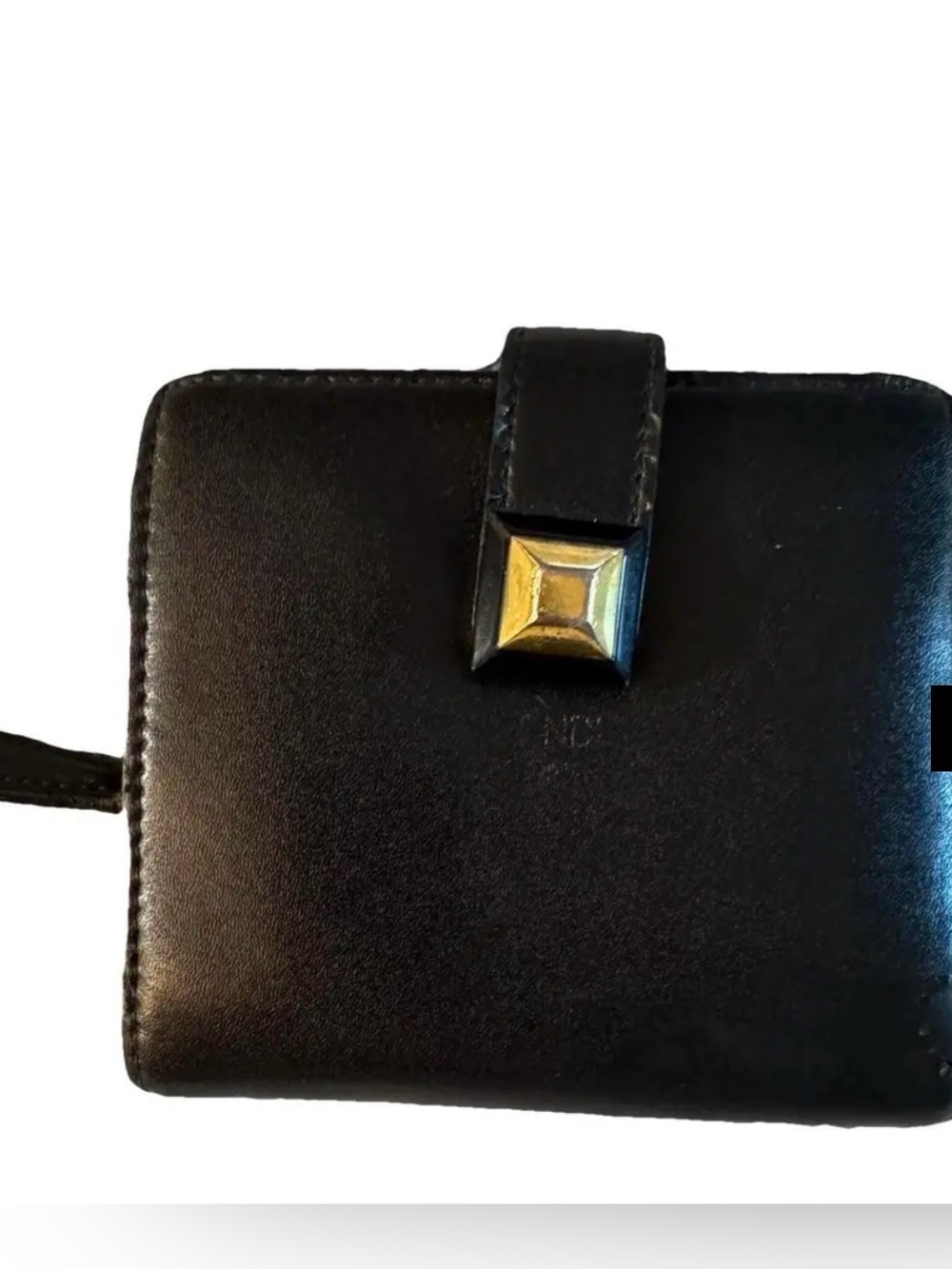 LIKE NEW FENDI Black Leather Bifold Wallet, Taupe Interior, Gold Hardware